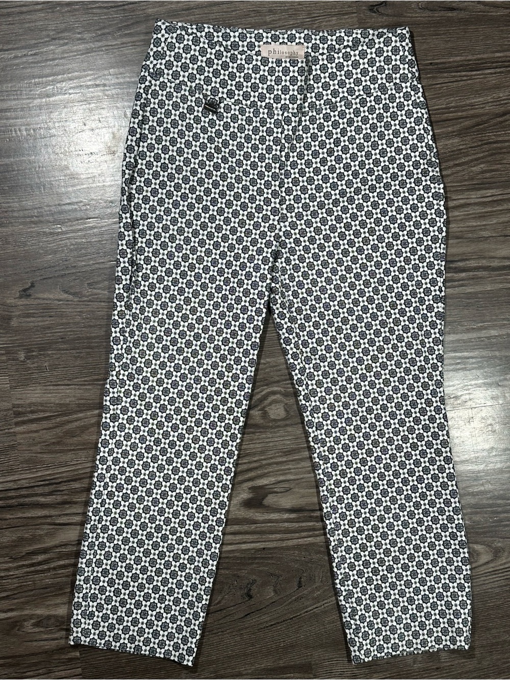 PHILOSOPHY Black & White Geometric Print Pull On Stretch Cropped Capri Pants S